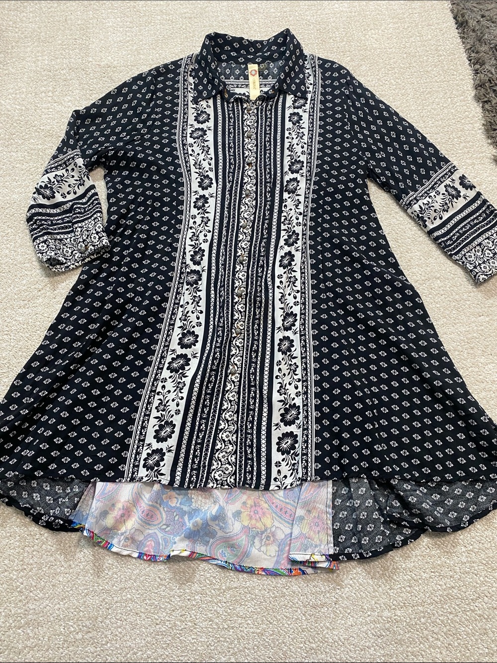 Anthropologie by Cyrena Boho Purple Printed Button-Front Mini Shirt Dress Size L - Picture 16 of 16